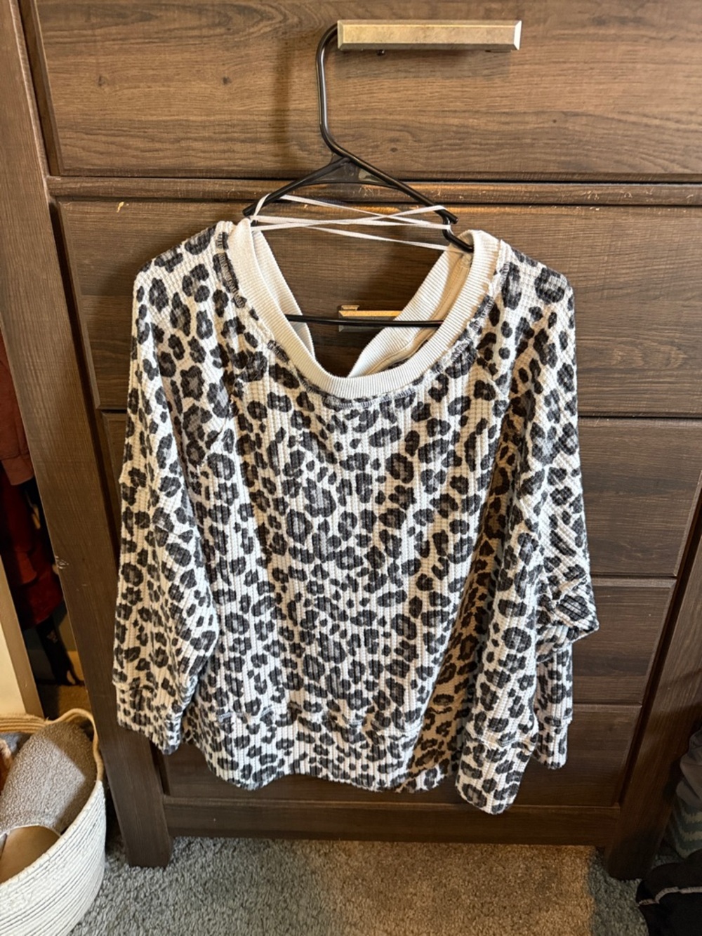 American Eagle Big Hug Waffle Knit Leopard Pullover - Black & white